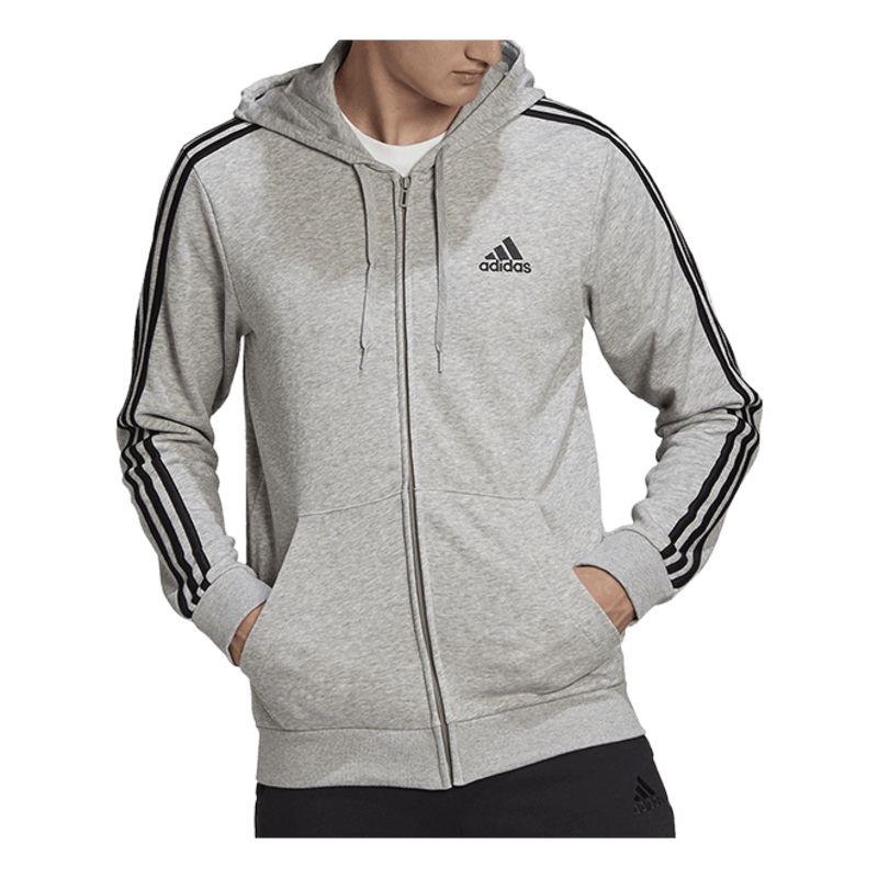 3 Stripe Ft Zip Hoodie Tall Medium Grey Heather / White