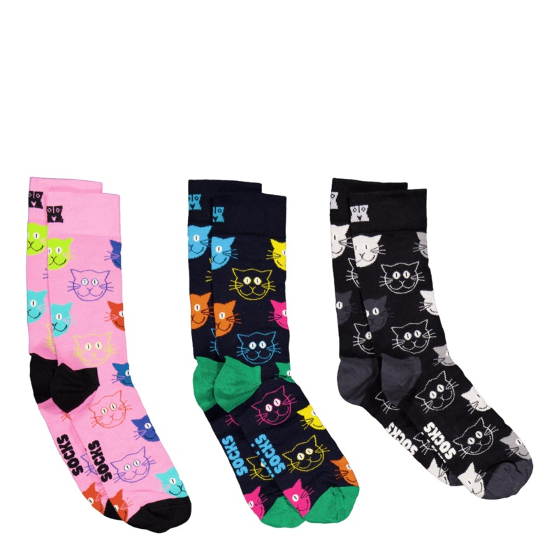 3-pack Mixed Cat Socks Gift Se Navy