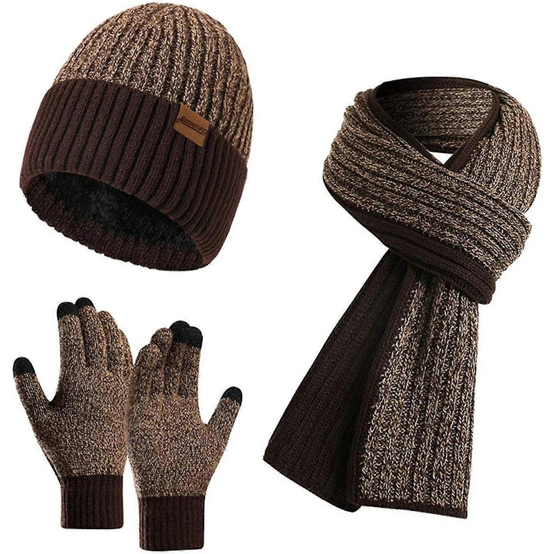 Beanie Hat Scarf Touch Screen Gloves Set Winter Warm Thick Knit For Men And Women | Fruugo SG