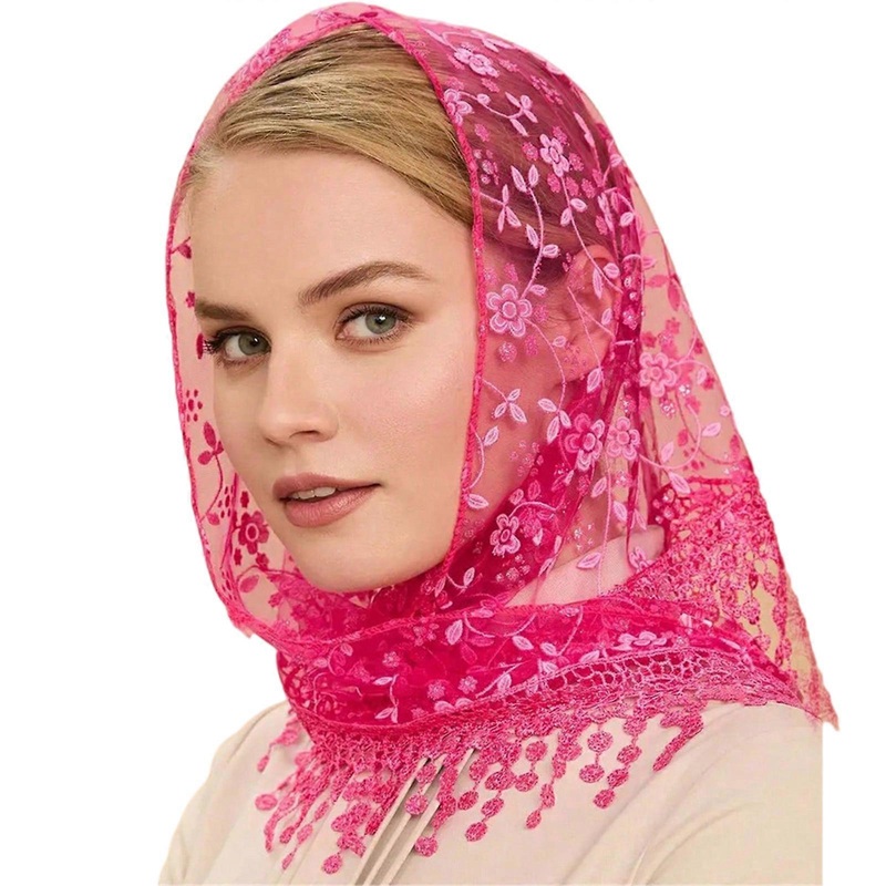 Lace Flower Head Scarves Tassels Sheer Headwrap for Beach Vacation and Outdoor Activity Women Party Bandanas Shawl Wrap  Rose Red | Fruugo SG