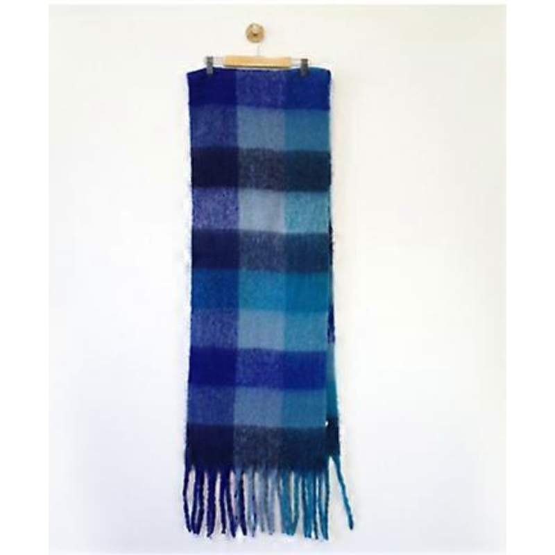 Ladies’ faux wool plaid fringe rainbow scarf, winter warm long scarf shawl-blue green and gray plaid | Fruugo SG