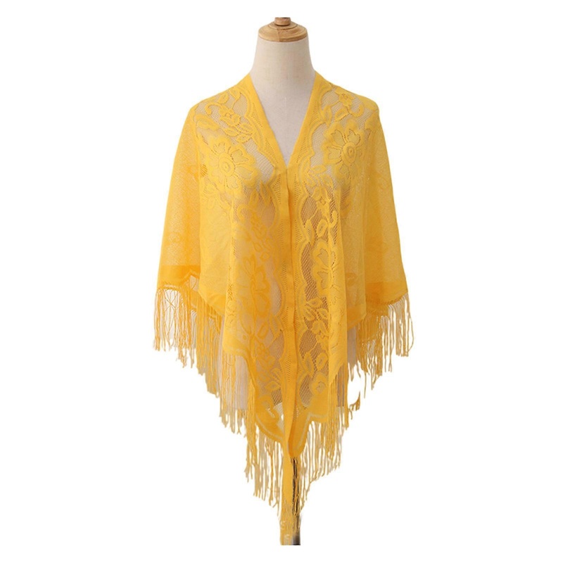 Women Lace Tassels Shoulder Wrap Sheer Flower Pattern Shawl for Women Girl Beach Vacation and Evening Parties  Yellow | Fruugo SG