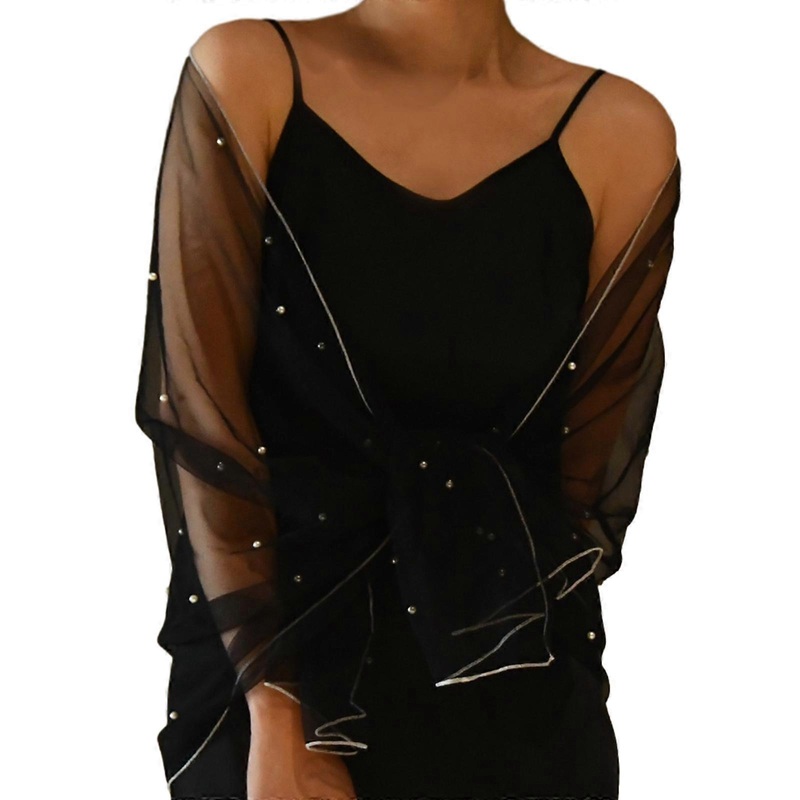Bridal Wedding Shawl Sheer Wrap Wedding Shawl Shrug Wrap with Pearl Beads Design Eye-Catching Shoulder Prom Capelet  Black | Fruugo SG