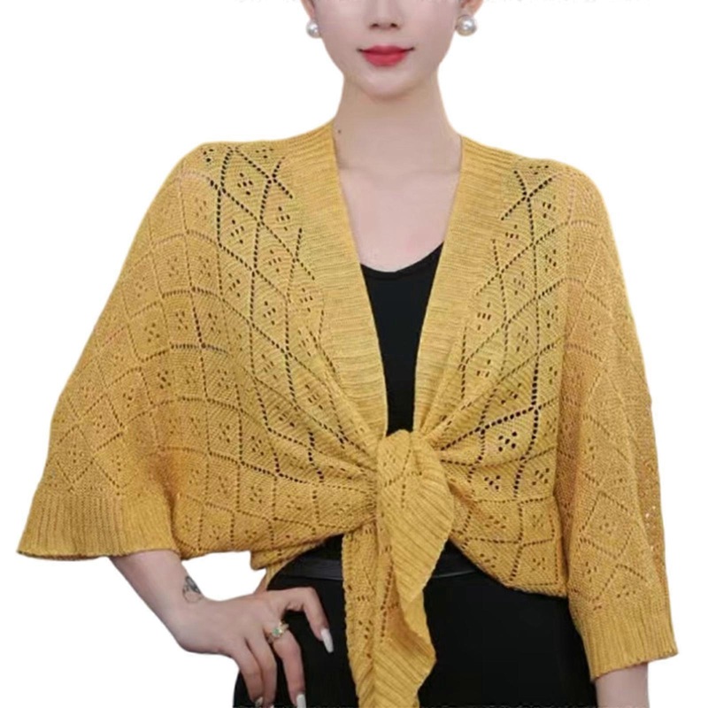 Lightweight Summer Knitted Wrap Shoulder Shawl with Openwork Design Enjoy Sun Protections and Easy Pairing  Yellow | Fruugo SG