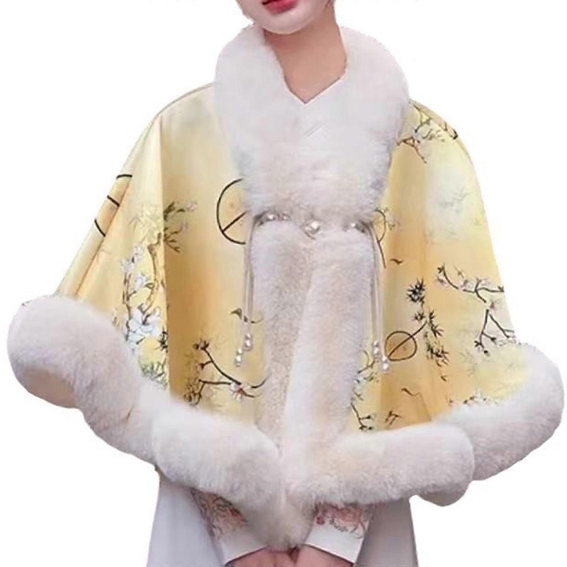 Long Faux Furs Collar Women Winter Plush Ponchos Thickened Warmth Shawl for Casual and Outdoor Activity  Yellow | Fruugo SG