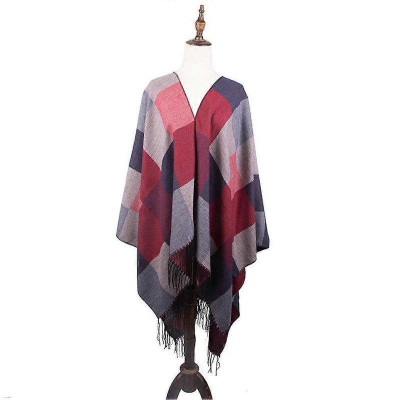 Plaid Shawl Scarf Open Front Poncho Winter Cardigant with Tassel for Lady | Fruugo SG
