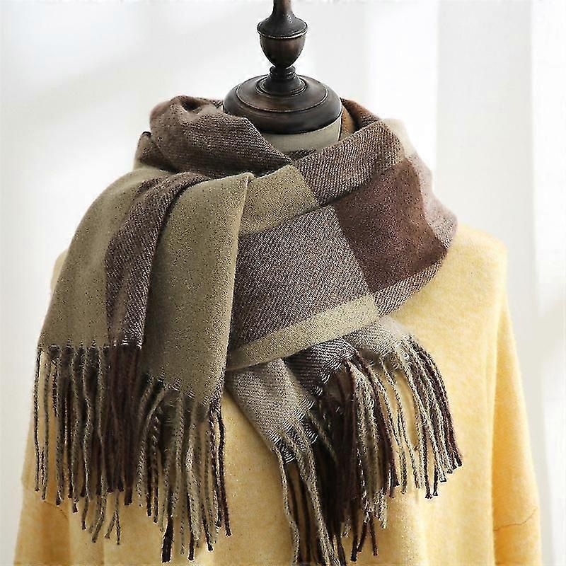 Scarf Women Winter Plaid Print Tassel Imitation Cashmere Scarf Brown | Fruugo SG