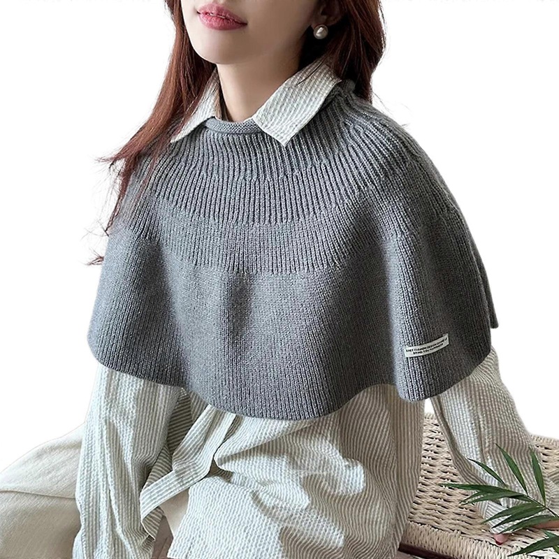 Warm Knitted Cloak Scarf Multiuse Winter Shawl Wrap for Daily Wear Office Women Decorative Neckwrap for Various Outfit  Gray | Fruugo SG
