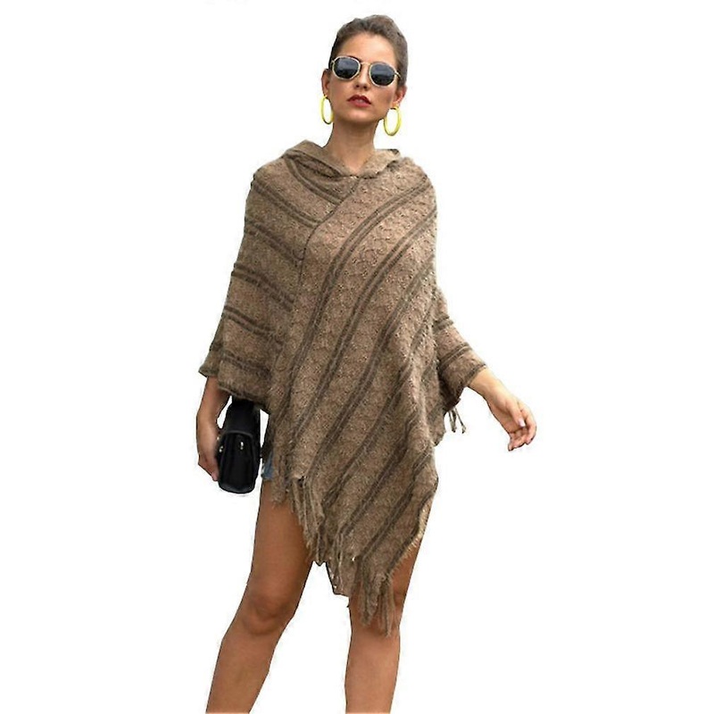 Autumn Winter Hoodie Pullover Cape Knitting Shawl with Tassel V Shape Poncho for Lady | Fruugo SG