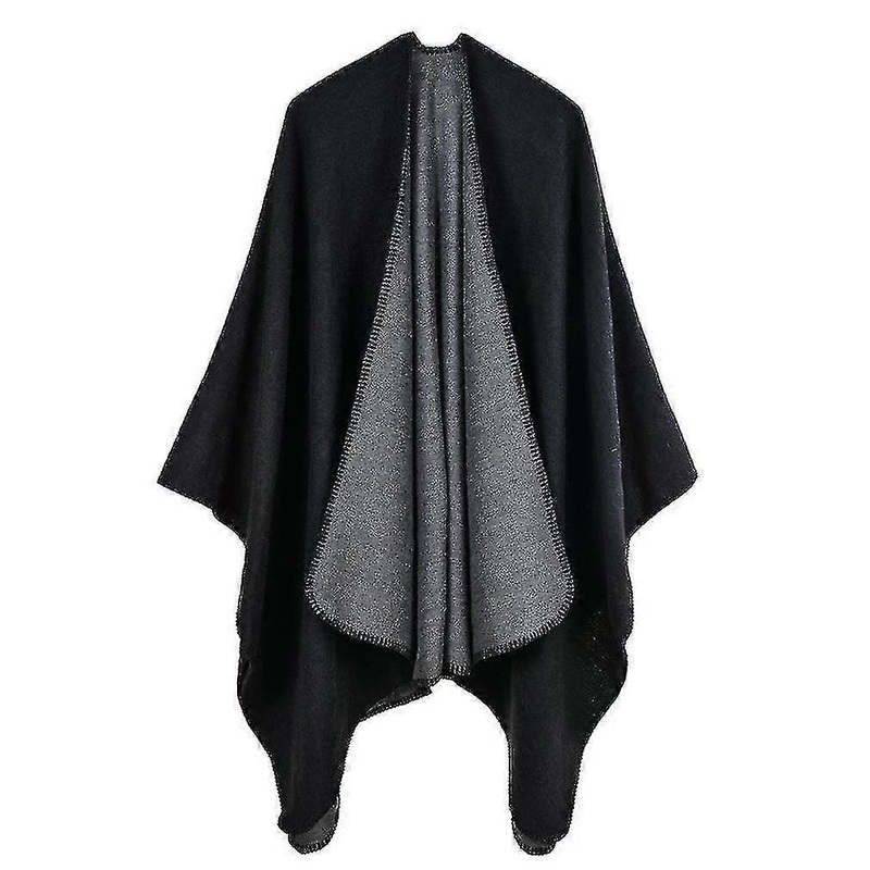 Cashmere Feel Poncho Dual Colored Shawl Wrap With Open Front Long Sweater Coat | Fruugo SG