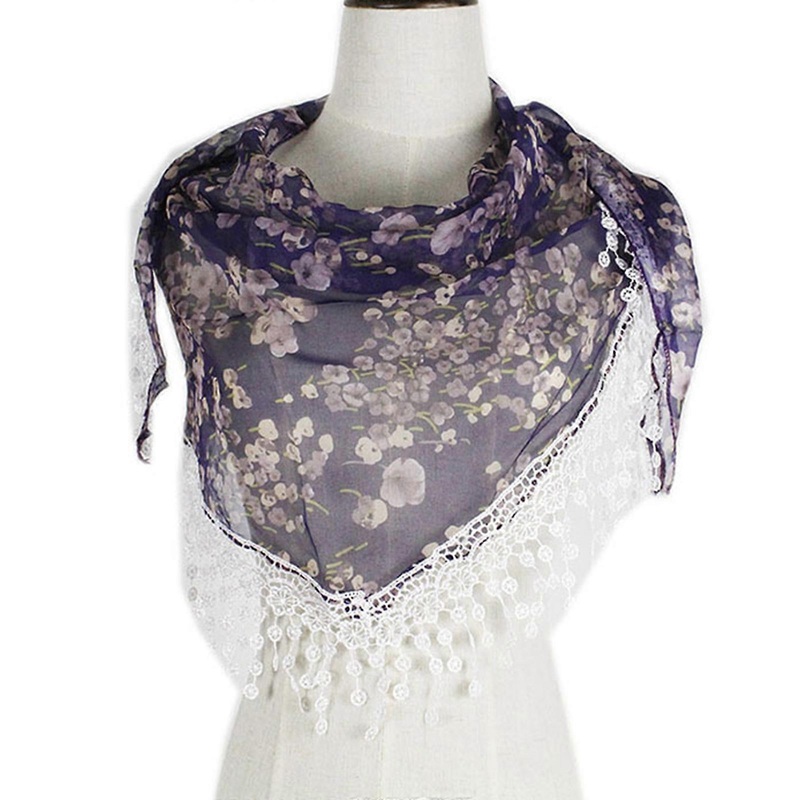 Delicate Floral Print Shawl for Ladies Spring Summer Lightweight Shawls Wedding Party Sunproof Triangle Anti Uv Scarf  purple flower | Fruugo SG