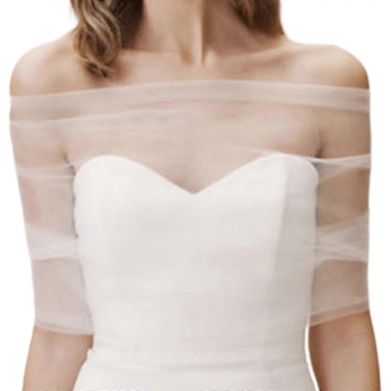 Elegant Mesh Bridal Cover Up One Shoulder Shawl with/without Imitation Pearls Detailing for Garden Wedding Accessories  Simple sa | Fruugo SG