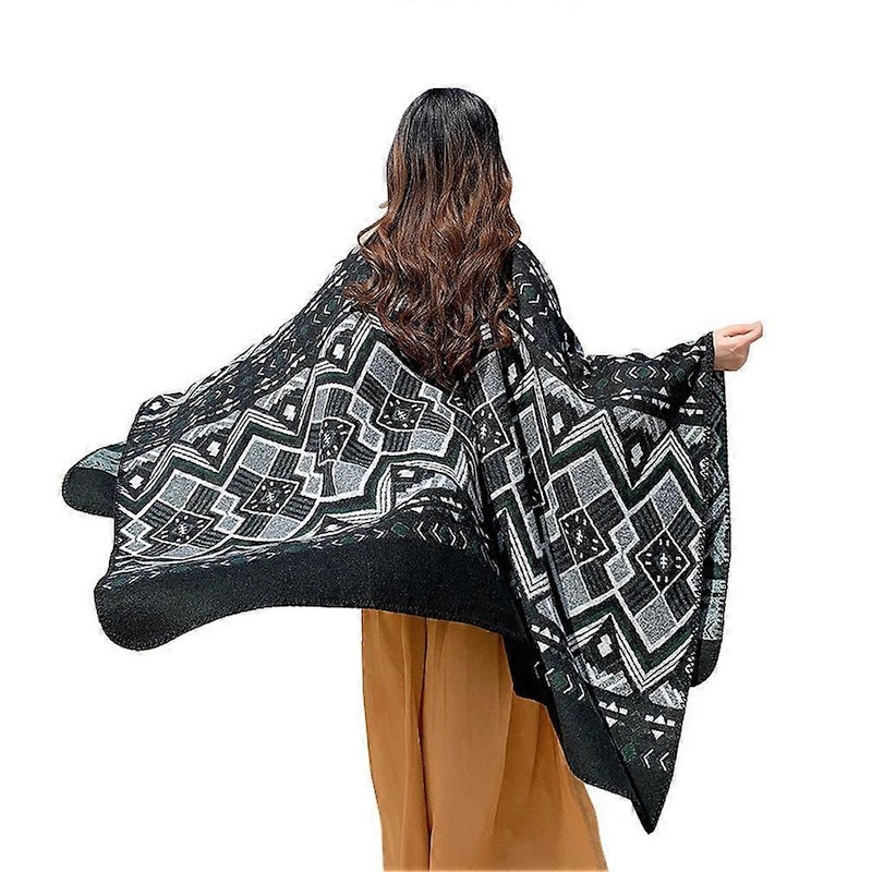 Geometric Pashmina Shawl Wrap Thicken Warm Poncho Open Front Coat for Lady | Fruugo SG