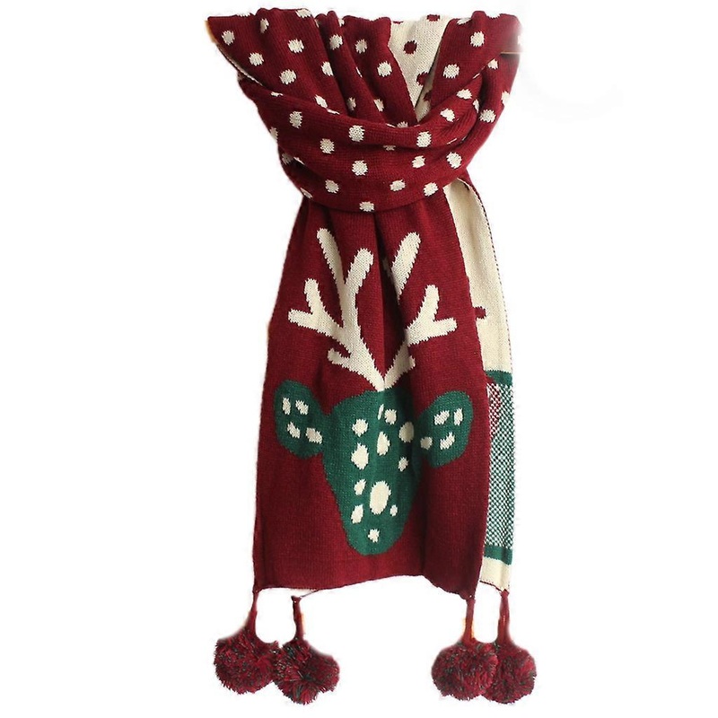Neck Warmer Scarf Pom Poms Scarf Polka Dot Scarf Scarf With Fringes Pom Poms Scarf Cute Deer Horn Christmas  Burgundy | Fruugo SG