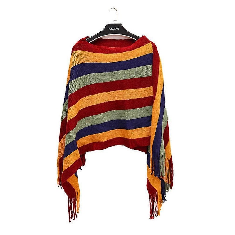 Short Pullover Shawl Lady Poncho with Rainbow Stripes Pashmina Cape with Tassel for Lady | Fruugo SG