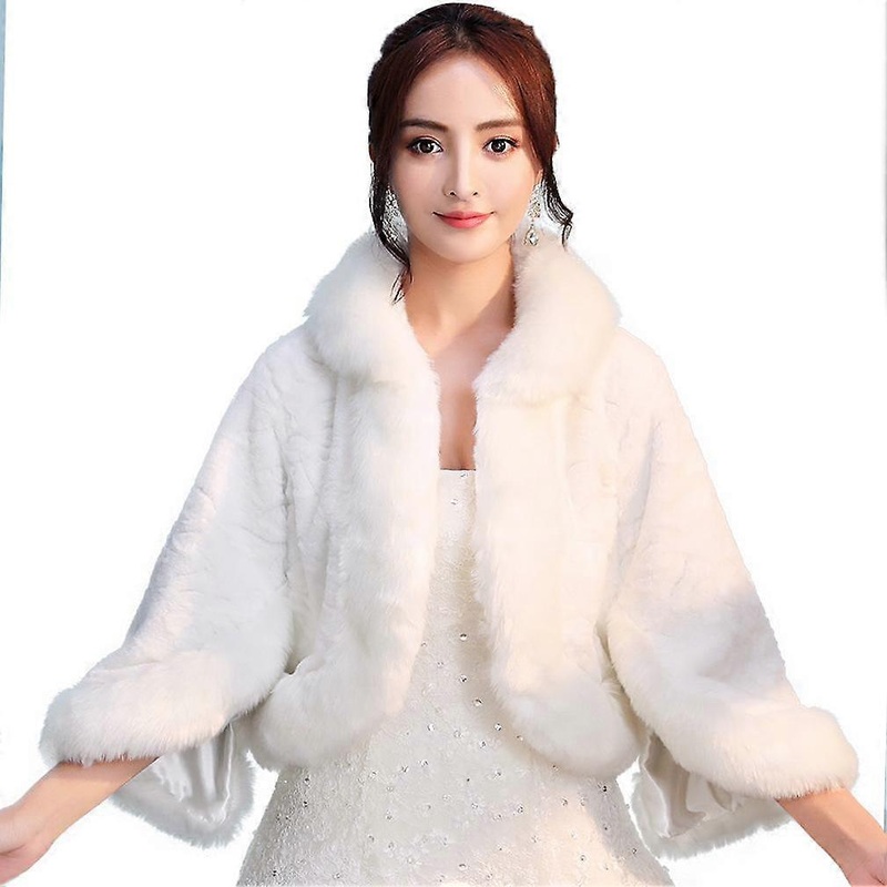 Wedding Warm Shoulder Cape with Artificial Fur Collar Tippet Stoles Winter Dinner Dress for Lady | Fruugo SG
