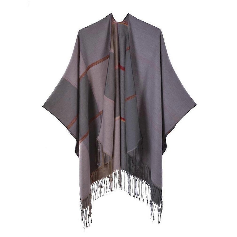 Women’s Squared Pashmina Shawl Wrap Thicken Warm Poncho Open Front Cape with Tassel | Fruugo SG