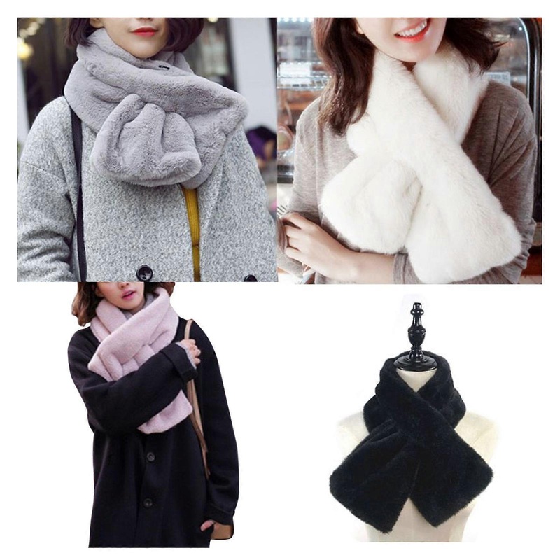 Women Winter Thicken Plush Faux Rabbit Fur Scarf Solid Color Collar Shawl Neck Warmer Shrugs Knitted Neckerchief Wrap  PINK | Fruugo SG