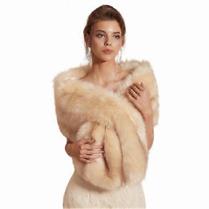 Womens Faux Fur Wrap Shawl Stole Bridal Long Shrug Cape Collar Scarf Shawls | Fruugo SG