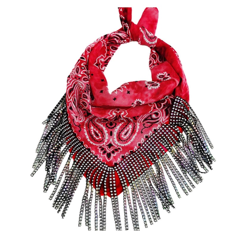 Y2k Hiphop Bandana with Rhinestone Tassels Cashew Flower Print Scarf Outdoor Hijab for Hot Girls Daily Hair Accessory  Red | Fruugo SG
