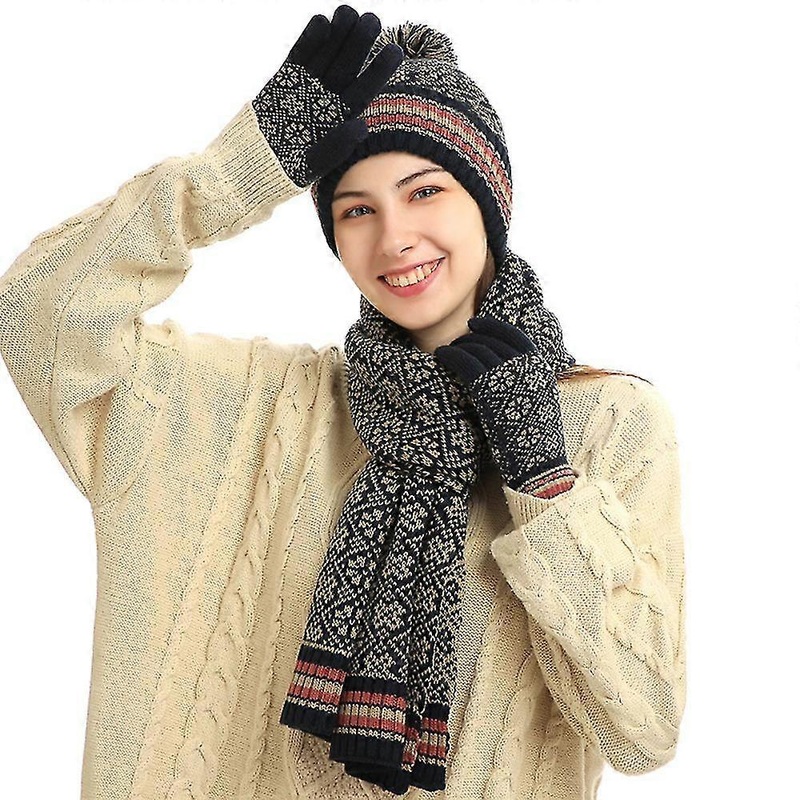 3 In 1 Women Winter Set,Warm Scarf Set Women,Scarf Gloves Sets | Fruugo SG