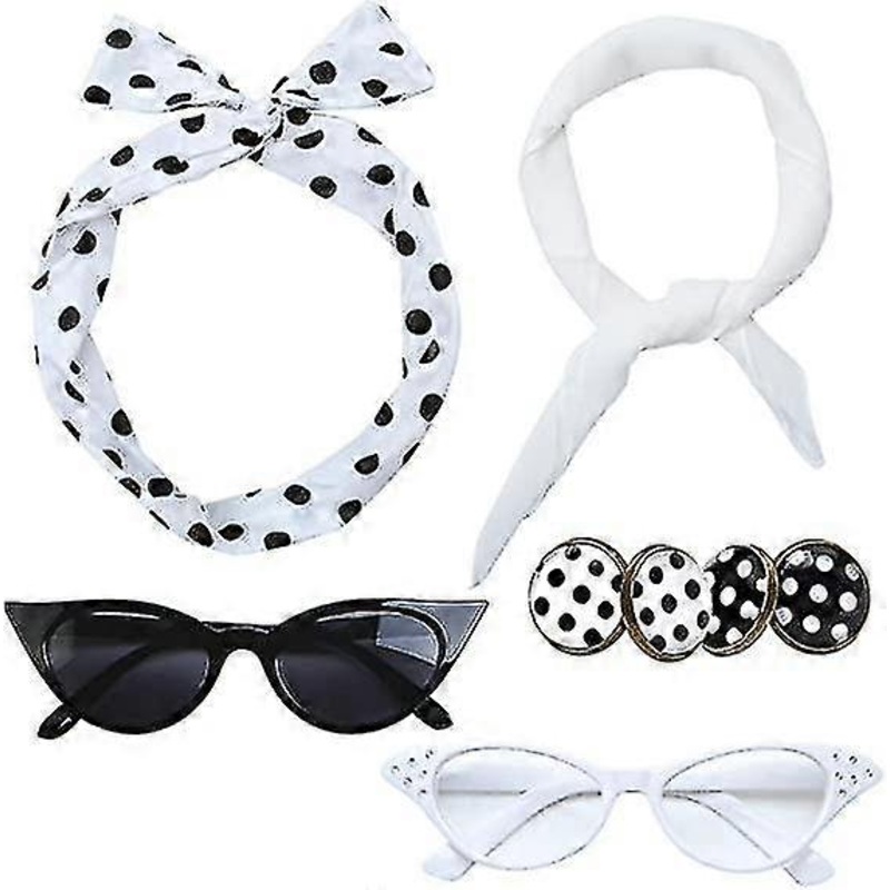 50’s Costume Accessories Set 6 Pack Chiffon Scarf Cat Eye Glasses Bandana Tie Headband Earrings For Dress Up Party Carnival | Fruugo SG
