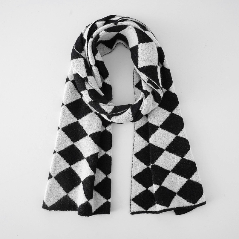 Black Diamond Plaid Scarf Women Winter Warm Plaid Knitted Fashion Scarf | Fruugo SG