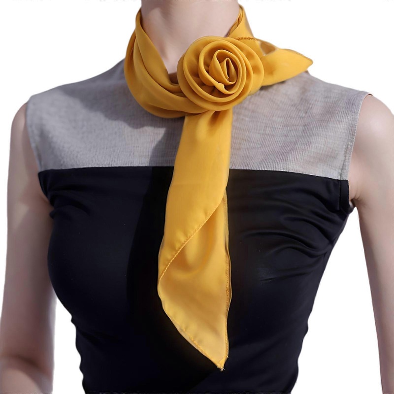 French Style Silk Scarf for Female with Detachable Rose Flower Elegant Hand Tied Neck Scarf Women Dinner Party Neckwear  Yellow | Fruugo SG
