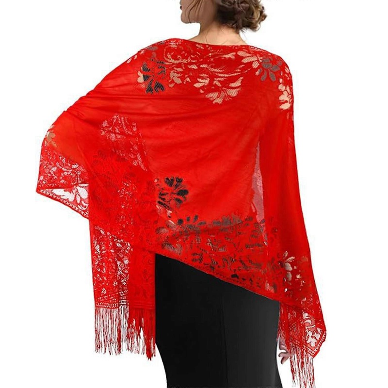 Lace Scarf Hollowout Shawl Wrap For Women with Tassels Designs Comfortable Breathable Formal Event Dress Shoulder Wrap  Red | Fruugo SG