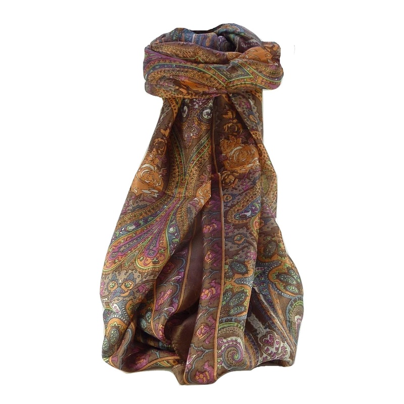Mulberry Silk Traditional Long Scarf Godavary Chestnut by Pashmina & Silk | Fruugo SG