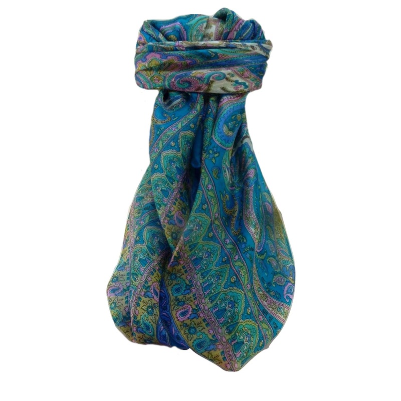 Mulberry Silk Traditional Square Scarf Anil Aqua by Pashmina & Silk | Fruugo SG