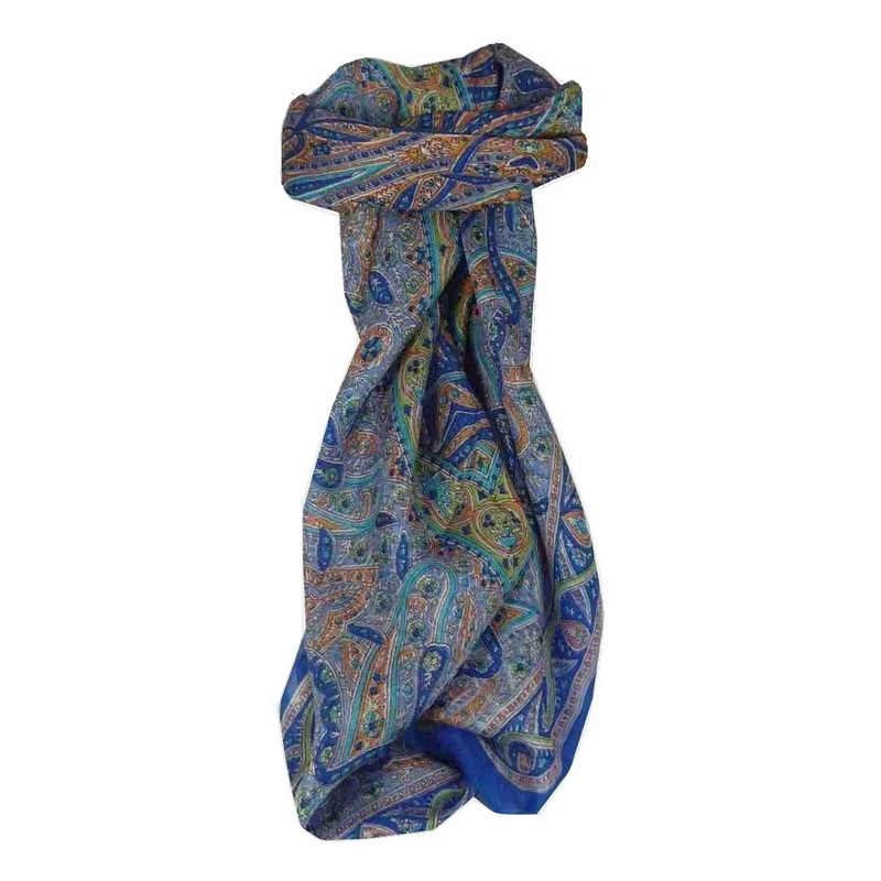 Mulberry Silk Traditional Square Scarf Yamuna Blue by Pashmina & Silk | Fruugo SG