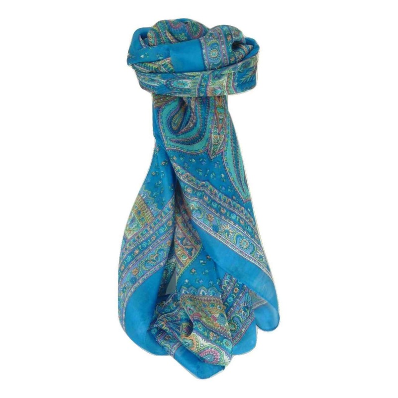 Mulberry Silk Traditional Square Scarf Zilli Aquamarine by Pashmina & Silk | Fruugo SG