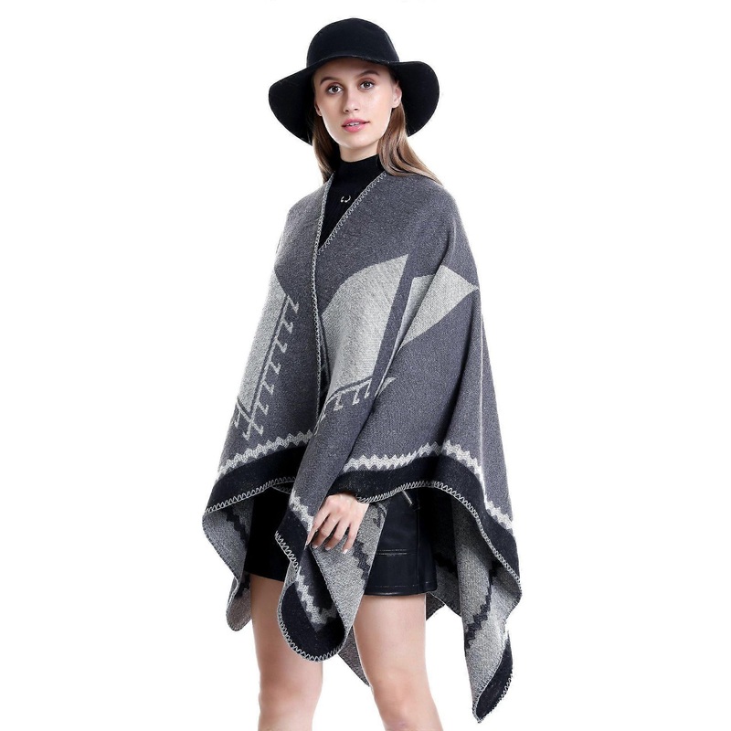 Women’s Autumn/Winter European and American street geometric patchwork pattern warm faux cashmere shawl | Fruugo SG
