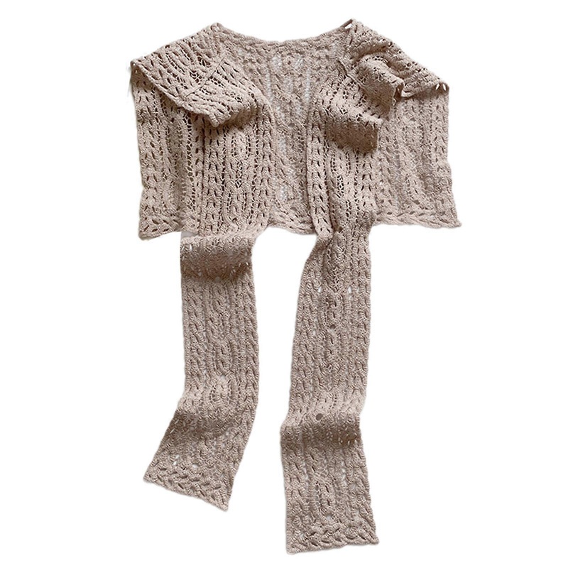 Decorative Hollowed Shawl Wrap Knitted Neck Scarf Breathable Thin Knitwear Ponchos for Outdoor Vacation Sunproof Scarf  696 khaki | Fruugo SG