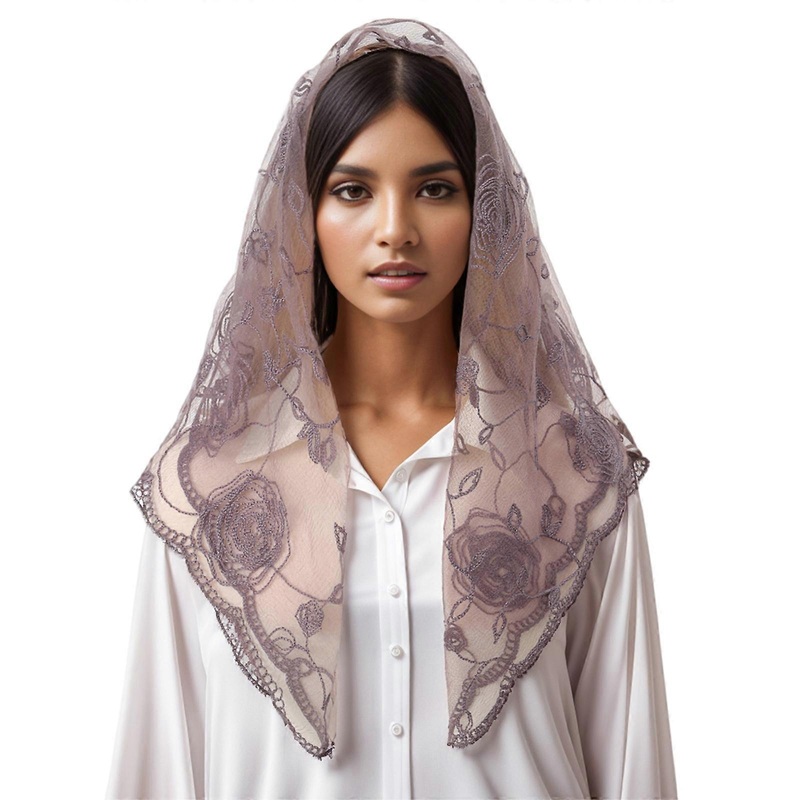 Elegant Lace Mantilla Head Scarf for Wedding Traditional Lacy Flower Scarf Head Covering for Catholic Chapel Scarf Headwear  gray purple | Fruugo SG