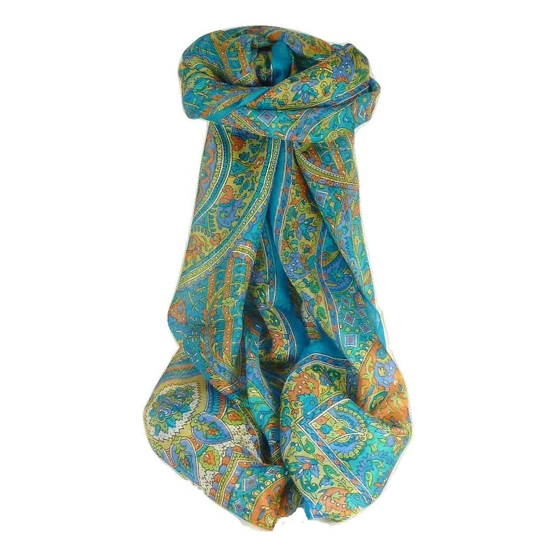 Mulberry Silk Traditional Long Scarf Rajeet Aquamarine by Pashmina & Silk | Fruugo SG