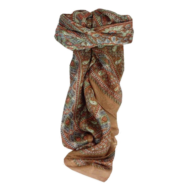 Mulberry Silk Traditional Square Scarf Karna Copper by Pashmina & Silk | Fruugo SG