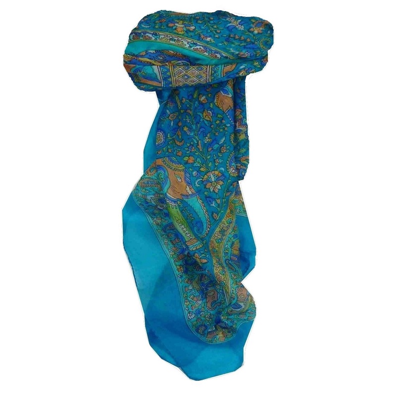 Mulberry Silk Traditional Square Scarf Kuhu Light Blue by Pashmina & Silk | Fruugo SG