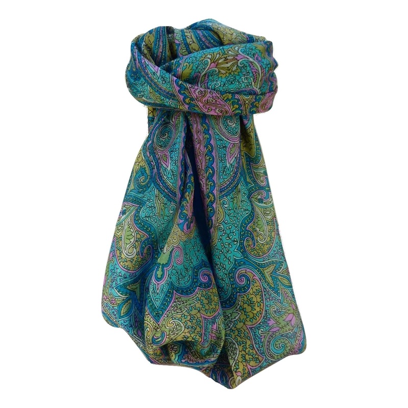 Mulberry Silk Traditional Square Scarf Zia Aqua by Pashmina & Silk | Fruugo SG