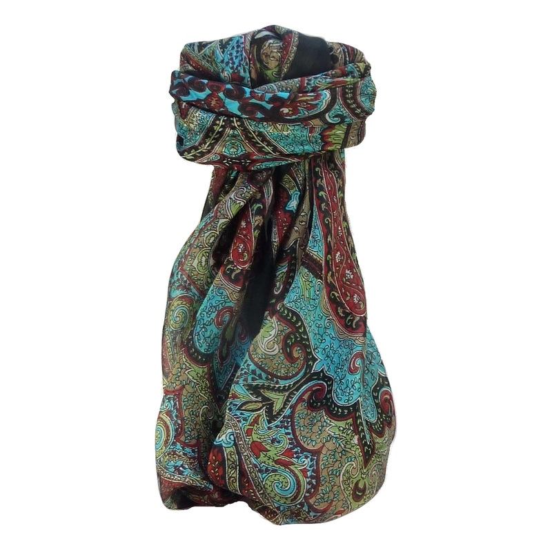 Mulberry Silk Traditional Square Scarf Zia Black by Pashmina & Silk | Fruugo SG