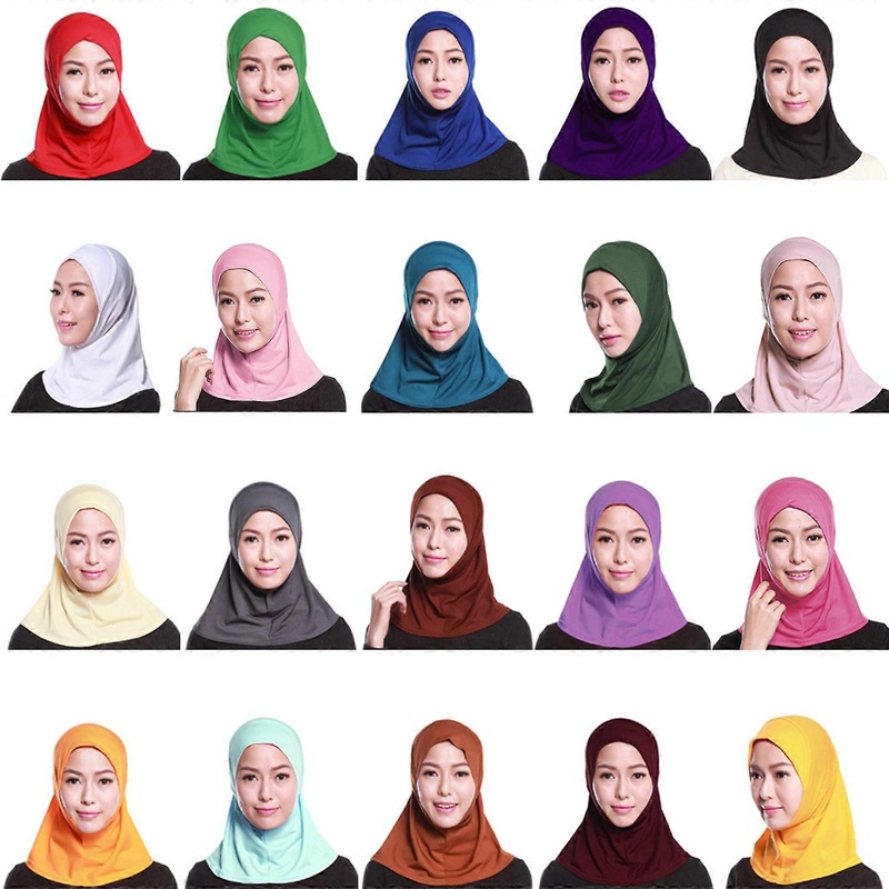 Womens Muslim Cotton Mini Hijab for Head Scarf Solid Color Full Cover Inner Cap Islamic Arab Wrap Shawl Turban Hat Headw  Lake Blue | Fruugo SG