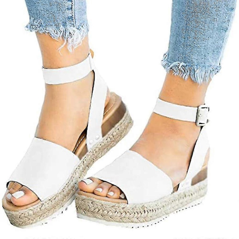 Womens Open Toe Ankle Strap Platform Wedge Shoes Casual Espadrilles Trim Flatform Studded Wedge Sandals | Fruugo SG