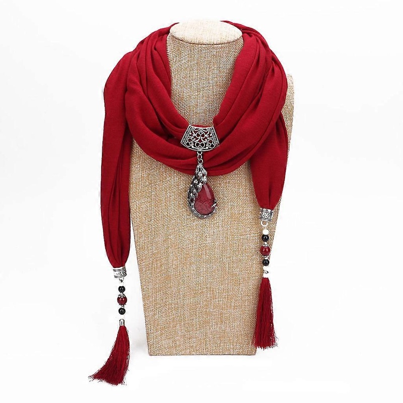 200x40cm Women Vintage Solid Color Ethnic Style Scarf  Water Drop Peacock Bead P  Red | Fruugo SG