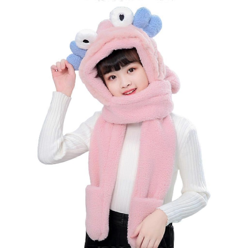 Children Kids Winter Warm 3 In 1 Faux Fleece Hooded Scarf Hat Gloves Set Cute 3D Crab Ears Legs Windproof Thermal Earflap Cap Neck Warmer Mittens  | Fruugo SG