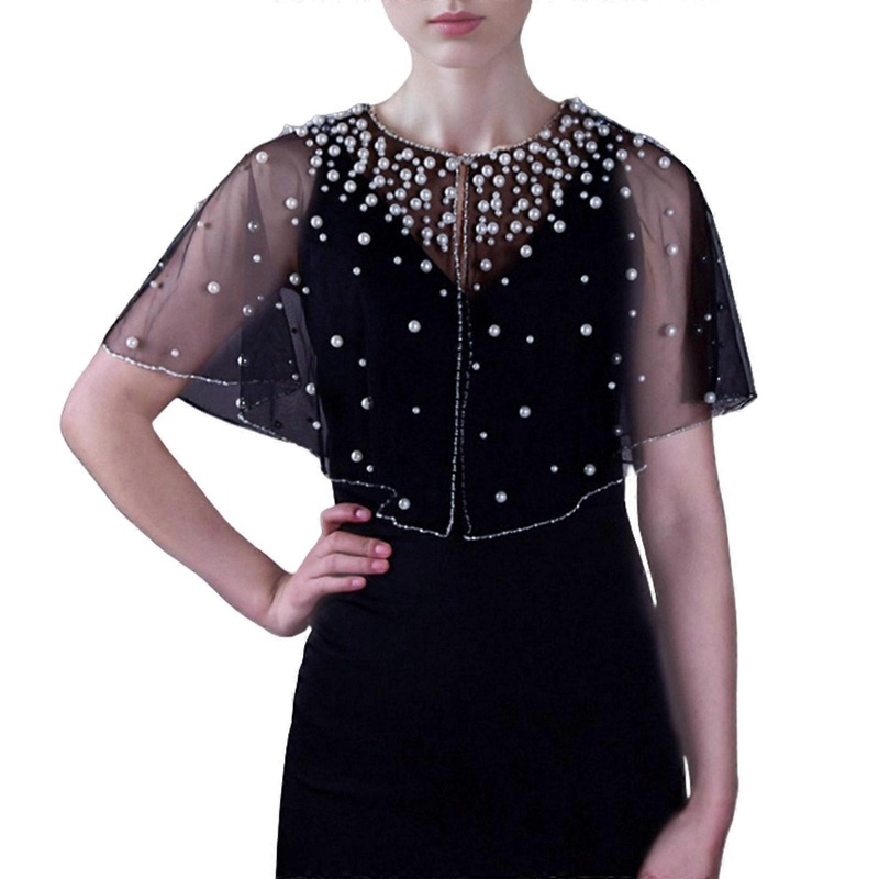 Elegant Bridal Shawl for Wedding Dress Jeweled Overlay Tulle for Wedding Bride Studded Pearls Sheer Wrap | Fruugo SG