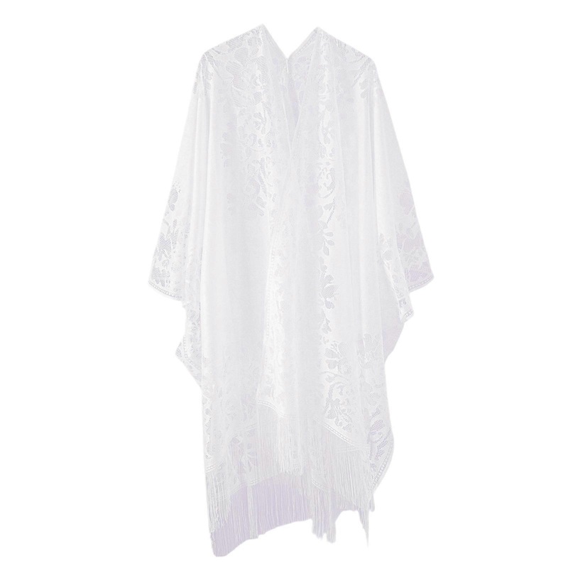 Elegant Women Shawl Wrap for Evening Dress Solid Color Beach Vacation Cardigan Hollowed Tassels Long Shawl  White | Fruugo SG