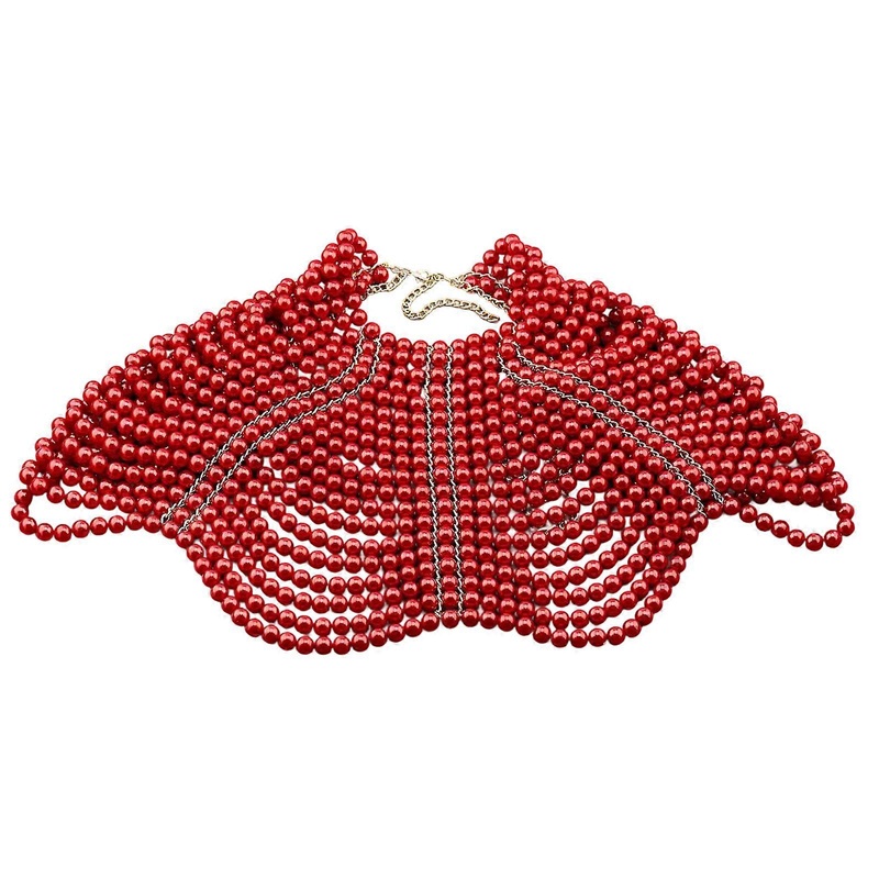 Handmade Beaded Shoulder Chain Necklace Imitation Pearls Shawl Multi Layer Tassels Statement Fashion Jewelry for Women  Red | Fruugo SG