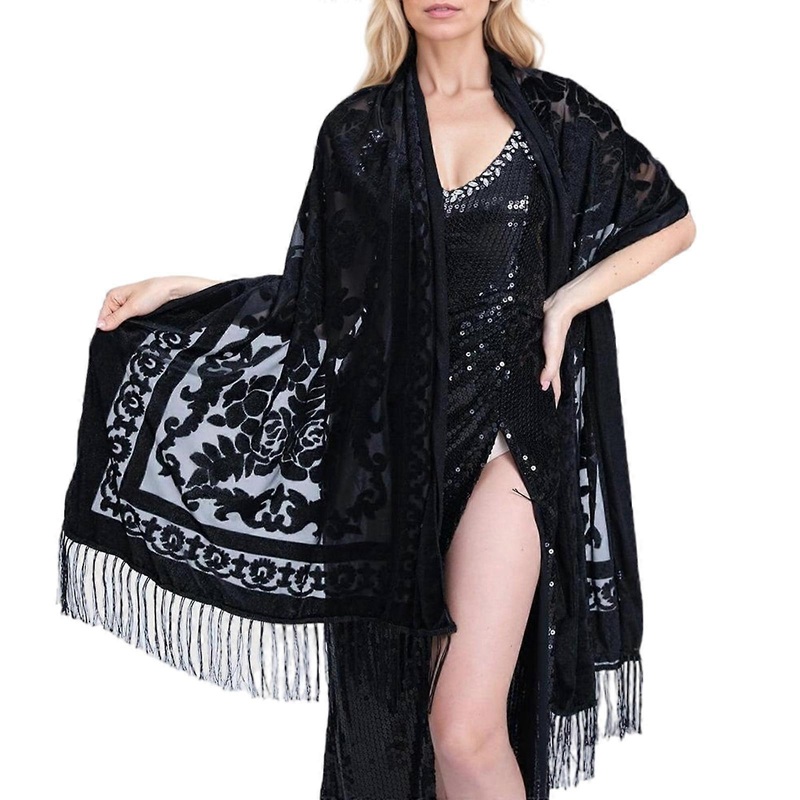 Luxurious Shawl for Women Cheongsam Dress Shoulder Wrap Multifunctional Long Fringed Scarf with Chinese Embroidery  Black | Fruugo SG