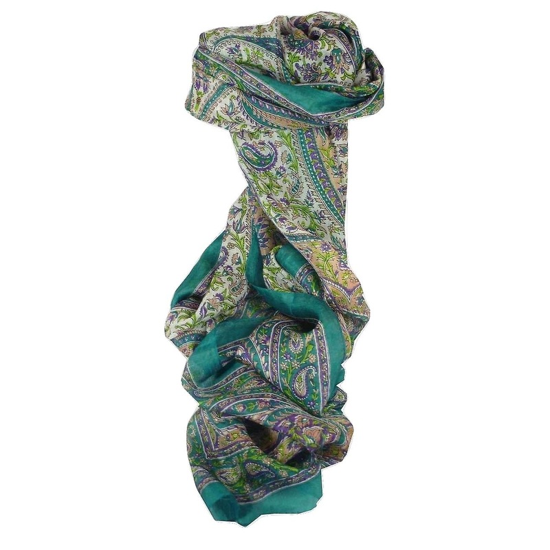 Mulberry Silk Traditional Long Scarf Kaaj Teal by Pashmina & Silk | Fruugo SG